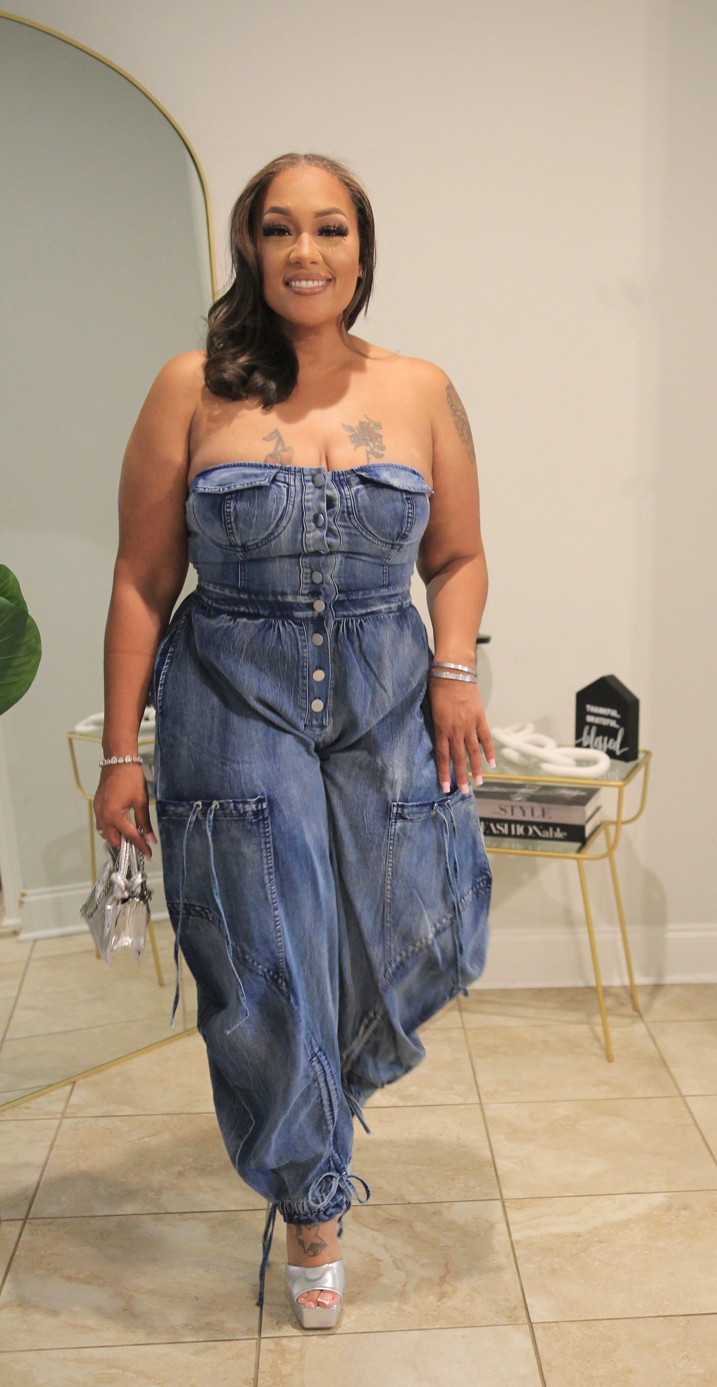 SHE SO FUN DENIM JUMPSUIT(plus sizes available)
