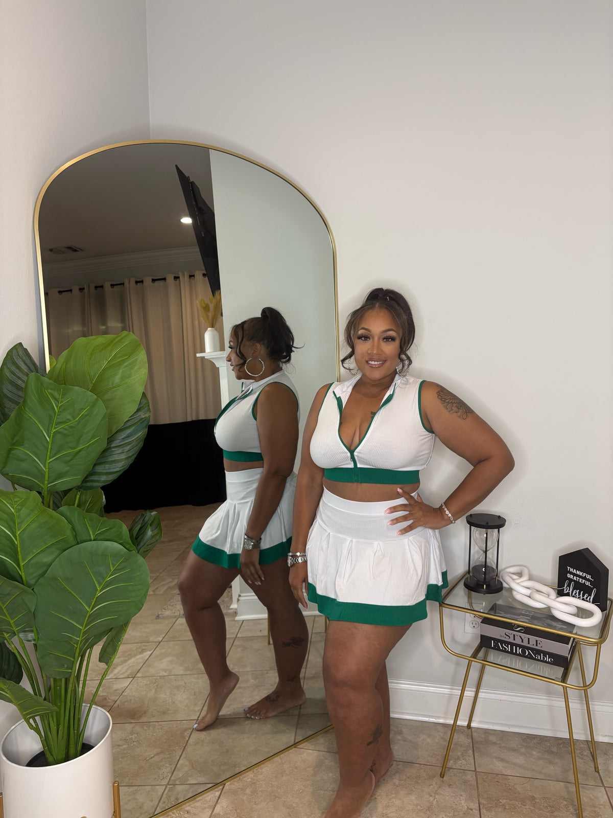 YARD PARTY SKIRT SET (green/white)